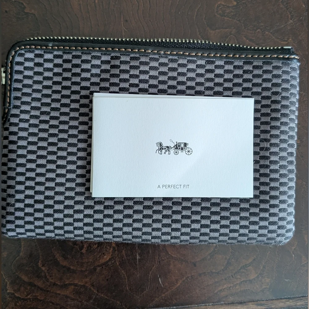 Coach Legacy Jacquard Wristlet Black and  Gray Checked Leather Strap